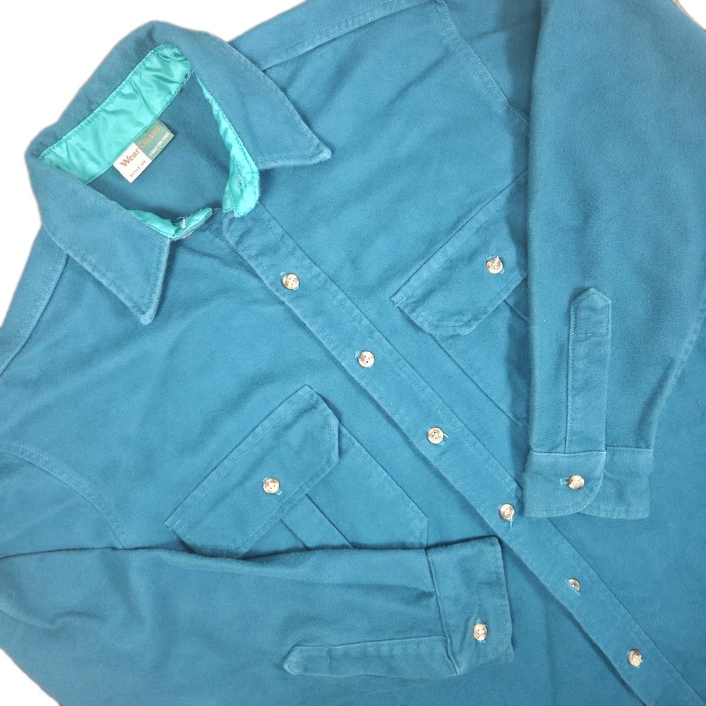 VTG Wearguard Chamois Heavyweight Flannel Button Up Shirt Large Teal Workwear